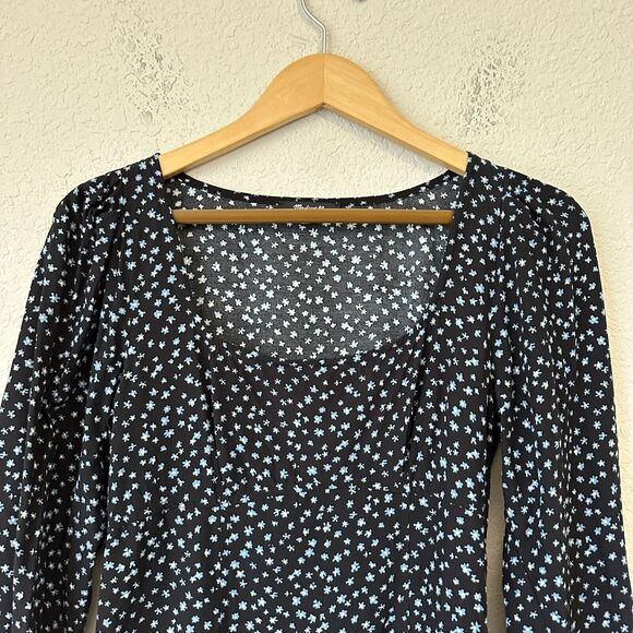 MADEWELL Seamed Long Sleeve Mini Dress in True Black Ditsy Floral - Picture 3 of 15